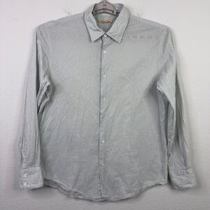 John Varvatos USA Shirt Men L Blue White Geometric Button Business Casual Career